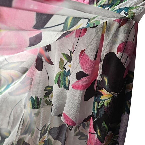 Parisian Petite Floral Maxi Dress With Off-Shoulder Design Sheer Overlay & Tie-S - Picture 5 of 8